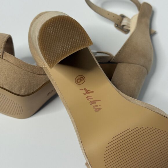 🤎 Beige Faux Suede Platform Block Heel Sandals Heels with Ankle Strap | Size 6 - Picture 8 of 8